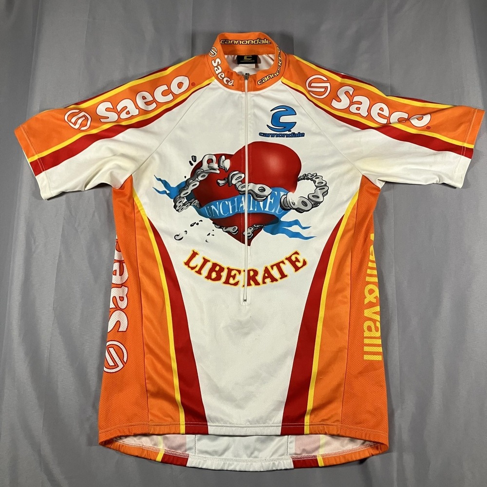 Vintage Cannondale‎ Cycling Jersey Mens Large Saeco Liberate Unchained Full Zip